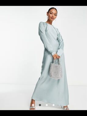 NWT ASOS satin maxi dress with button detail in light blue